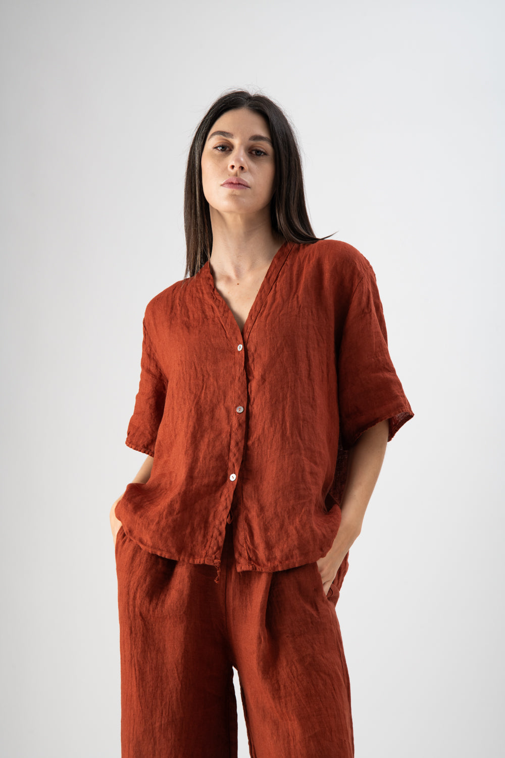 Camicia in lino a maniche corte