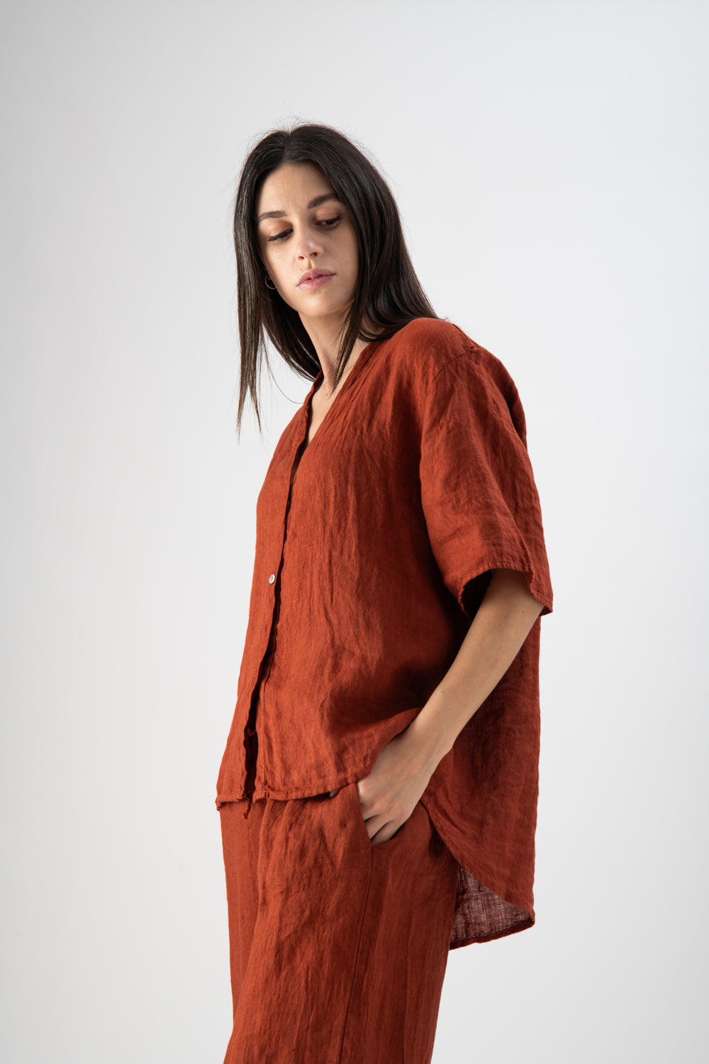 Camicia in lino a maniche corte
