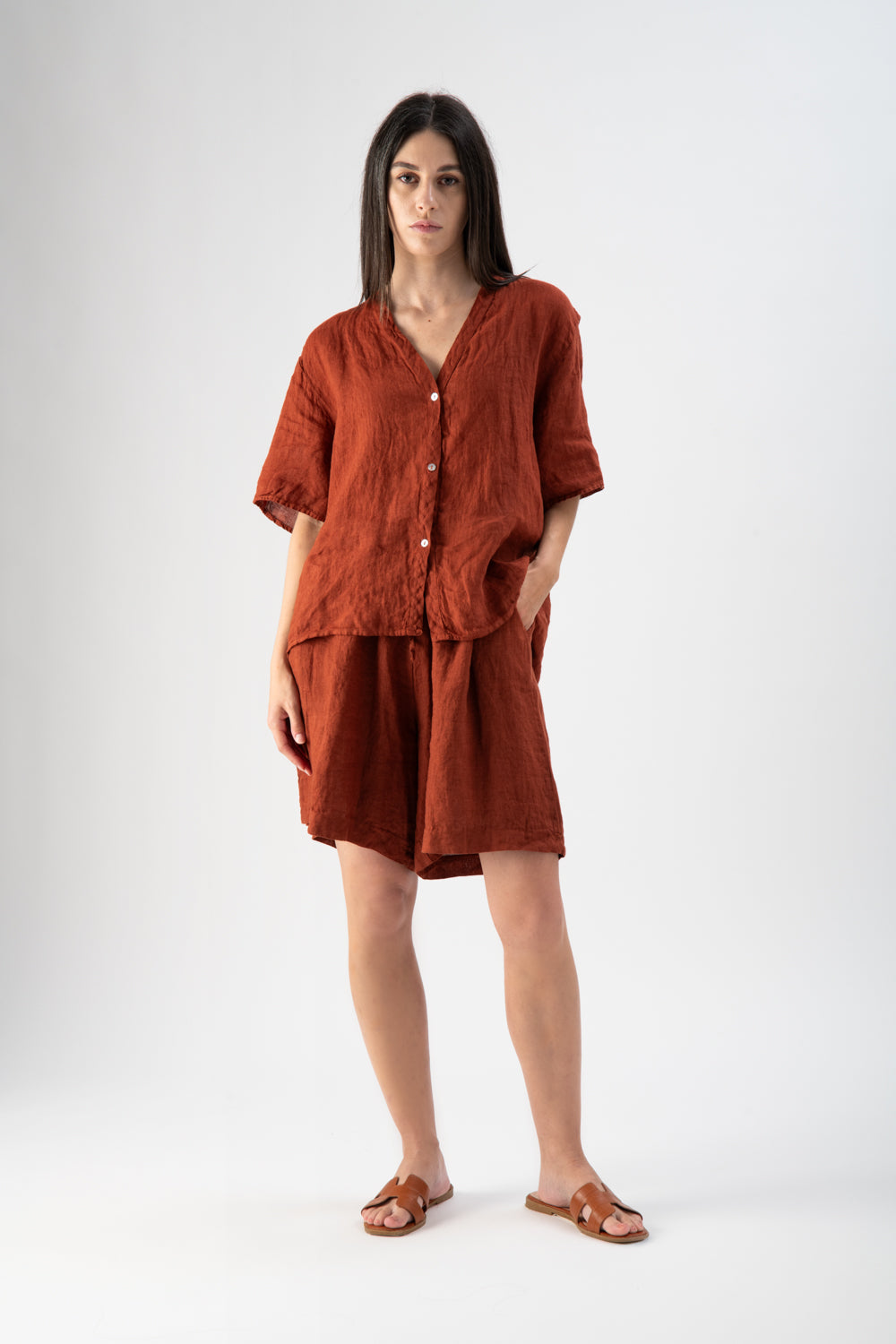 Shorts in lino con coulisse