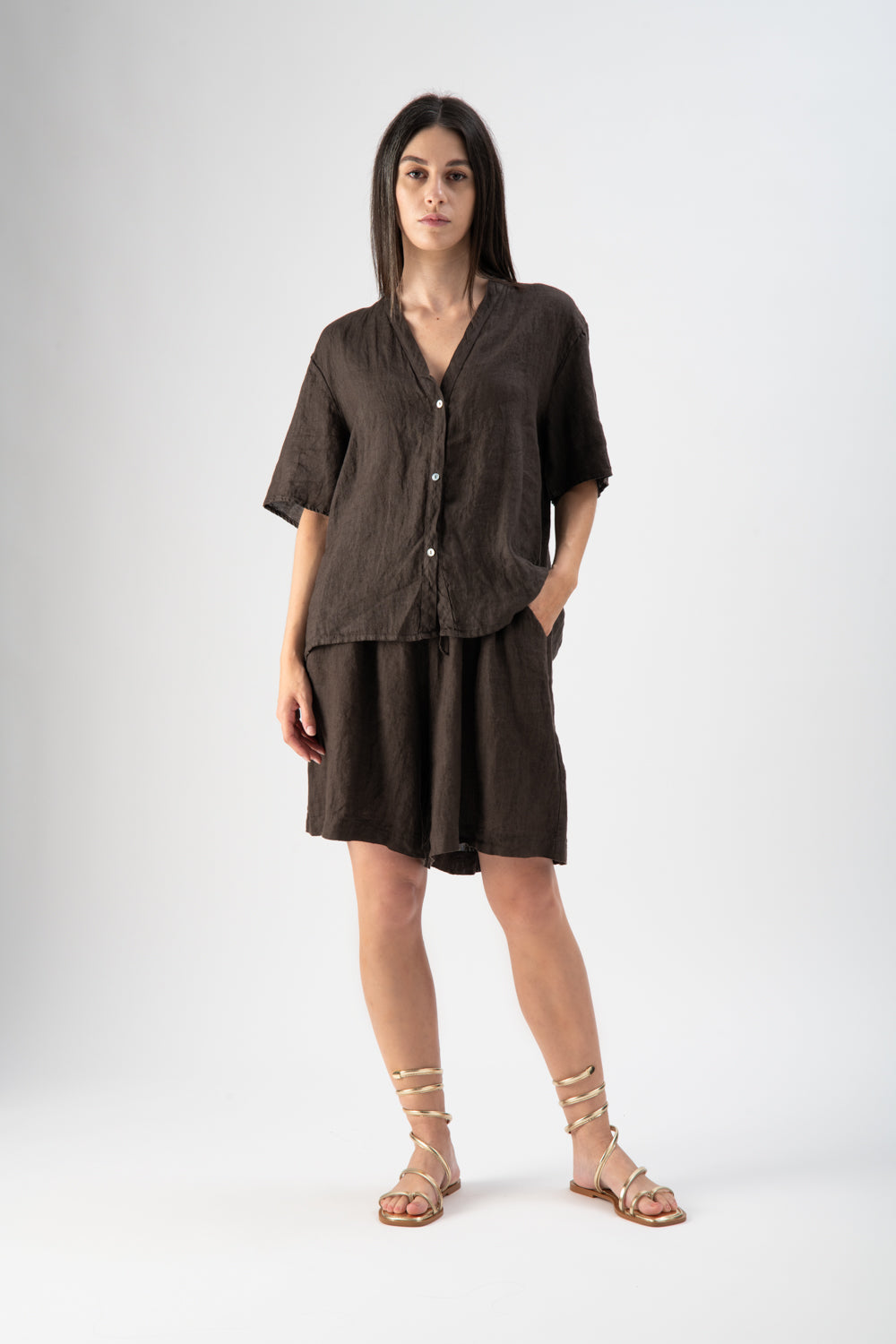 Shorts in lino con coulisse