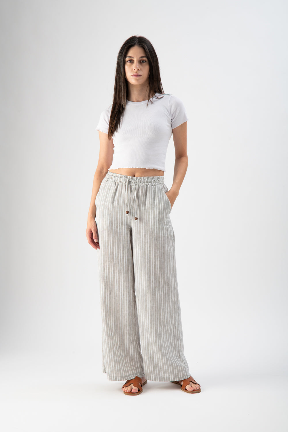 Pantalone in lino a righe