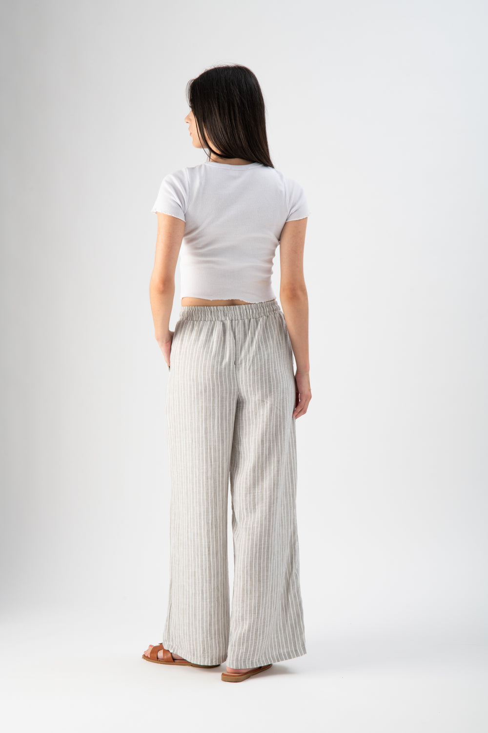 Pantalone in lino a righe