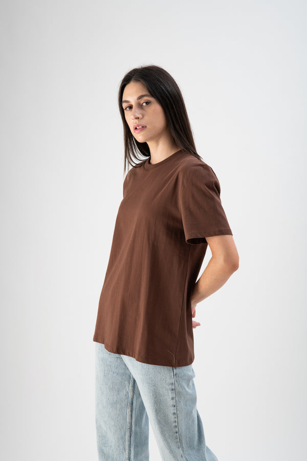 T-shirt basic in cotone marrone