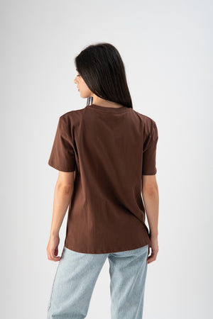T-shirt basic in cotone marrone