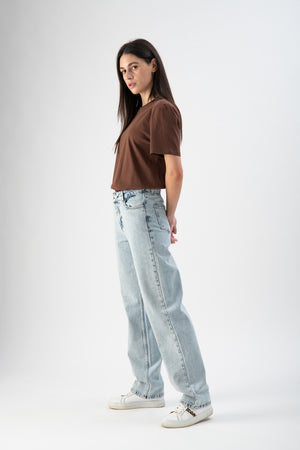T-shirt basic in cotone marrone
